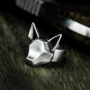 Simple Geometric Fox 925 Silver Ring - Abstract Fox Ring Totem - Animal Ornament Ring - Men&#39;s Gift Made by Artisans