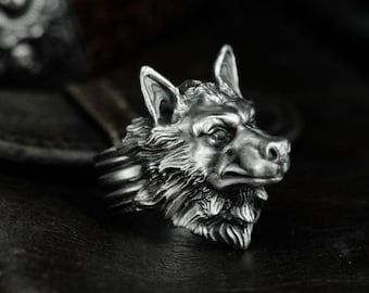 Sterling Silver Wolf Ring: Handmade Wild Wolf Jewelry