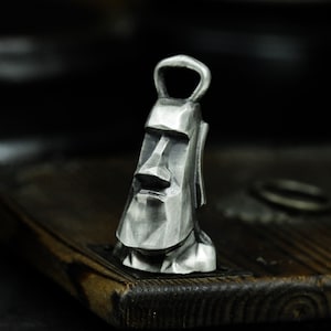 Easter Island Stone Statue 925 Silver Pendant Necklace - Moai Silver Pendant - Easter Island Stone Statue Jewelry