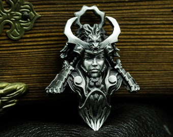 Japanese Style Female General 925 Silver Pendant-Japanese Shogun-Musashi Armor War Goddess Pendant Necklace