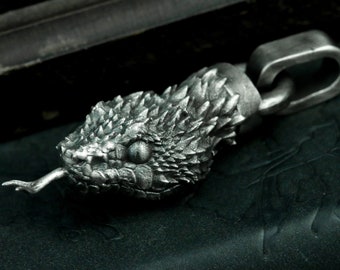 Handmade 925 Silver Snake Head Pendant: Python Serpent Jewelry