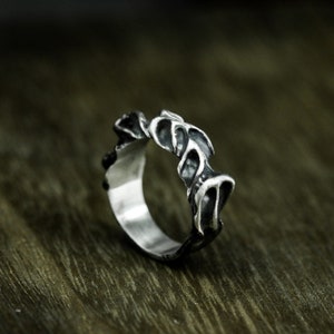 Blazing Flame 925 Silver Ring – Abstract Fire-Inspired Artistic Ring – Handcrafted Gothic Heat Wave Statement Jewelry