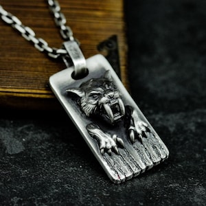 Sabre Tooth Tiger 925 Silver Pendant Necklace - Beast King Tiger Pendant Necklace - Unique Sterling Silver Jewelry
