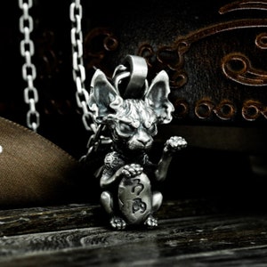 Lucky Cat Hairless Cat 925 Silver Pendant Necklace - Lucky Necklace Cat - Lucky Accessories - Pet Cat Pendant