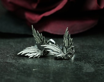 925 Silver Angel Wing Stud Earrings: Handmade Craftsmen Jewelry
