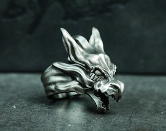 Handmade 925 Silver Dragon Ring: Skull Head Ring for Men