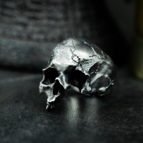 Broken Skull 925 Silver Ring - Men's Biker Ring