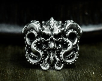 Cthulhu Octopus Silver Ring - Handmade Men's Statement Ring