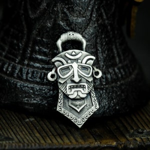 Indian Priest Mask Silver Pendant-Tribal Totem Badge Pendant Necklace-Wizard&#39;s Ancient Accessory Jewelry