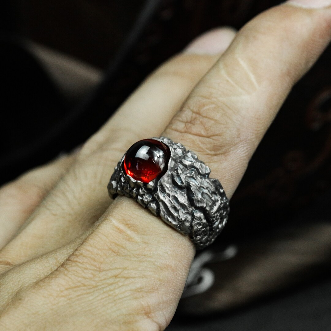 Lava Eruption Ruby Ring: Handmade Gothic 925 Silver Statement Jewelry ...