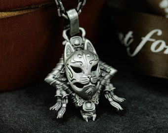 Japanese Fox Mask Silver Pendant Necklace - Inari God's