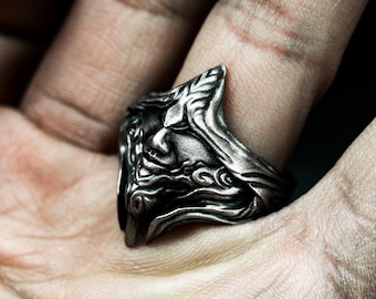 Hand-Forged 925 Silver Ring: Mysterious Man in Angel Mask