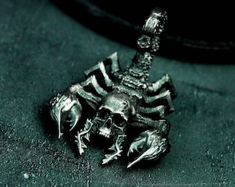 Ghost Faced Scorpion 925 Silver Pendant - Poisonous Scorpion Skull Necklace - Death Scorpion Horrible Animal Necklace