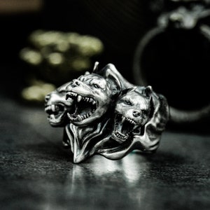 Anillo de Cerbero – Sabueso de tres cabezas - Plata 925 - Mitología griega imagen 1