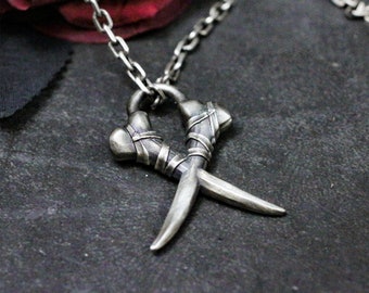 Bone X Symbol 925 Silver Pendant - Gothic Crossed Bones Handcrafted Necklace - Unique Dark Punk Skull X Pendant Jewelry for Men and Women
