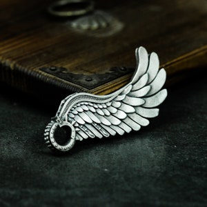 Mechanical Feather Wings 925 Silver Pendant - Mecha Knight&#39;s Wings Necklace - Handmade Feather Jewelry with Tough Design
