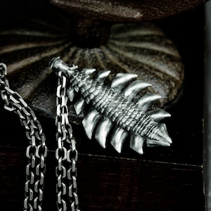 Prehistoric Millipede 925 Silver Pendant - Carboniferous Paleontology Necklace - Creepy Arthropods