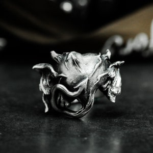 Demon Heart 925 Silver Ring - Dark Gothic Love-Inspired Statement Band - Handmade Occult Heart Jewelry with Edgy Design
