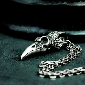 Raven Skull 925 Silver Pendant - Tribal Totem Bird Skull Necklace - Gothic Crow Death Foretelling Skull Necklace Gift