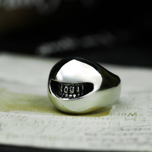 Smiley Face 925 Silver Ring - Smiling Men Girls Silver Ring - Cute Unique Gift Silver Ring Toothy Smile Emoji Ring