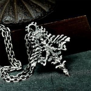 Spine Sacrifice Symbol 925 Silver Pendant - Tribal Bone Design Silver Necklace - Vampire Skeleton Necklace