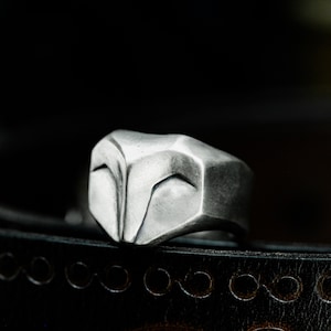 Abstract Owl 925 Silver Ring - Minimalist Owl Mask Ring - Prismatic Animal Minimalist Silver Ring