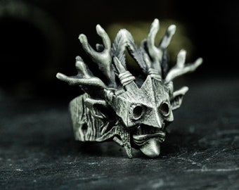 Cernunnos Shaman Ring - Antlered Priest Silver   Jewelry
