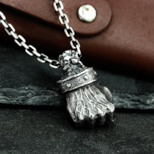 Power Fist 925 Silver Pendant Necklace - Strong Man’s Iron Fist Symbol - Bold Handmade Masculine Toughness Silver Charm Pendant Gift