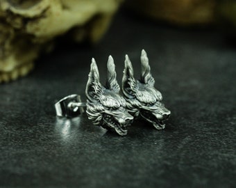 Long Ear Wolf 925 Silver Earrings - Gothic animal silver earrings - Forest animal wolf king design earrings gift