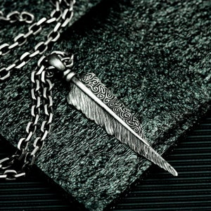 Tribal Feather 925 Silver Pendant Necklace - Primitive Totem Inspired Feather Charm for Men - Wild Spirit Handmade Rustic Pendant Jewelry