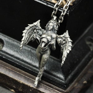 925 silver Succubus Pendant Necklace Gothic Jewelry Punk Necklace Mythic,Vampire,Demon pendant Retro Evil Angel Wings Pendant Necklace