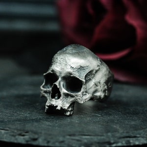 Jawless Classic Skull S925 Silver Ring - Damaged Texture Custom Skull Unisex - Gothic Dark Skull Handmade Design Artisan Made - Authentic