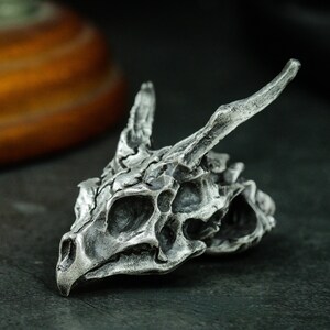 Gothic Dragon Skull 925 Sterling Silver Pendant - Handmade image 3