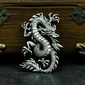 Chinese Loong 925 silver pendant necklace-mythical dragon king silver jewelry-rain or shine dragon king animal Chinese gift pendant