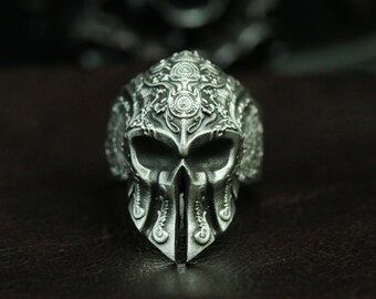 Spartan Skull 925 Silver Ring: Baroque Warrior Mask