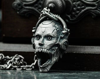 Cyberpunk Skull 925 Silver Pendant: Rocker Headphone Jewelry