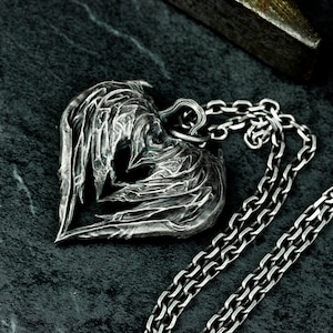 Gothic Demon Wings 925 Silver Pendant - Heart Shaped Wings Silver Necklace - Unique Handmade Wings Necklace Gift