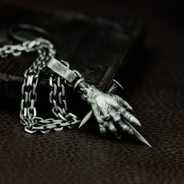 Ghost Hand Cross 925 Silver Pendant - Unique Gothic Necklace Gift