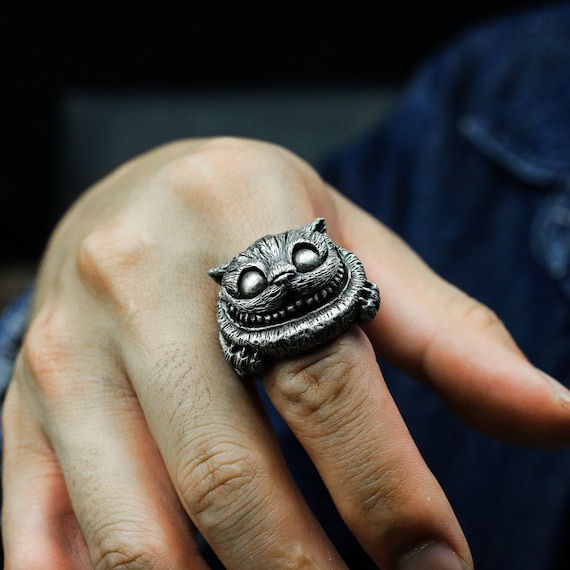 Cheshire Cat 925 Silver Ring - Mysterious Grinning Cat From Cheshire Cat 925 Silver Ring - Mysterious Grinning Cat From