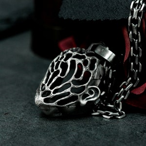 Hollow Horror Face Mask 925 Silver Pendant - Eerie Unique Handmade Pendant Necklace - Dark Gothic Creepy Statement Jewelry