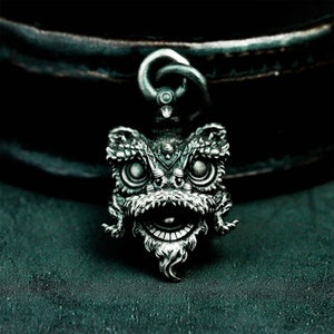 Gorgeous Lion Dance Head 925 Silver Pendant - Chinese Lion Dance Props Design Handmade Necklace - Unique Oriental Lion Dance Gift Necklace
