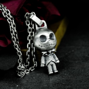 Jack Skellington 925 Silver Pendant: Spooky Halloween Necklace