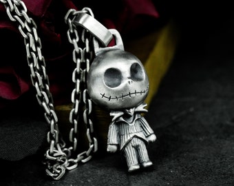 Jack Skellington 925 Silver Pendant: Spooky Halloween Necklace