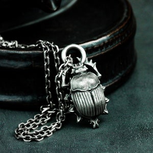 Ancient Egyptian Scarab 925 Silver Pendant Necklace - Sun God Beetle Necklace - Mythical and Legendary Insect Pendant Unique Gift