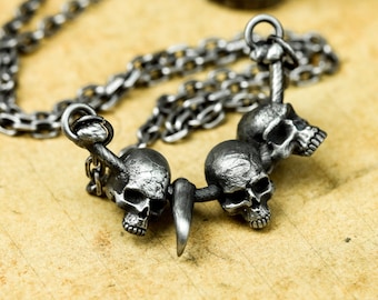 Barbarian's Booty - Tribal Booty Necklace Skull and Teeth - 925 Silver Skull Pendant Necklace
