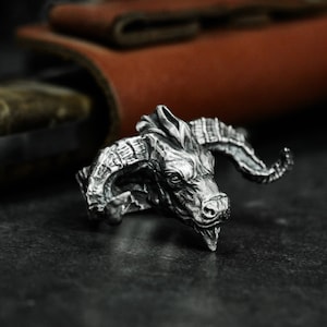 Bull Buffalo 925 Silver Ring - Rugged Masculine Bison and Fighting Bull Design - Handmade Strong Men&#39;s Statement Jewelry
