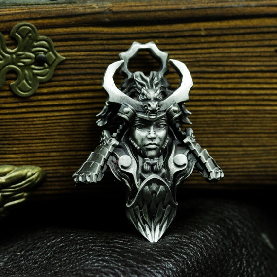 Japanese Style Female General 925 Silver Pendant-Japanese Shogun-Musashi Armor War Goddess Pendant Necklace