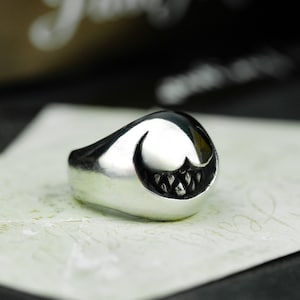 Weird Smiley Face 925 Silver Ring - Evil Smile Men And Women Silver Ring - Unique Gift Silver Ring Toothy Smile Emoji Ring
