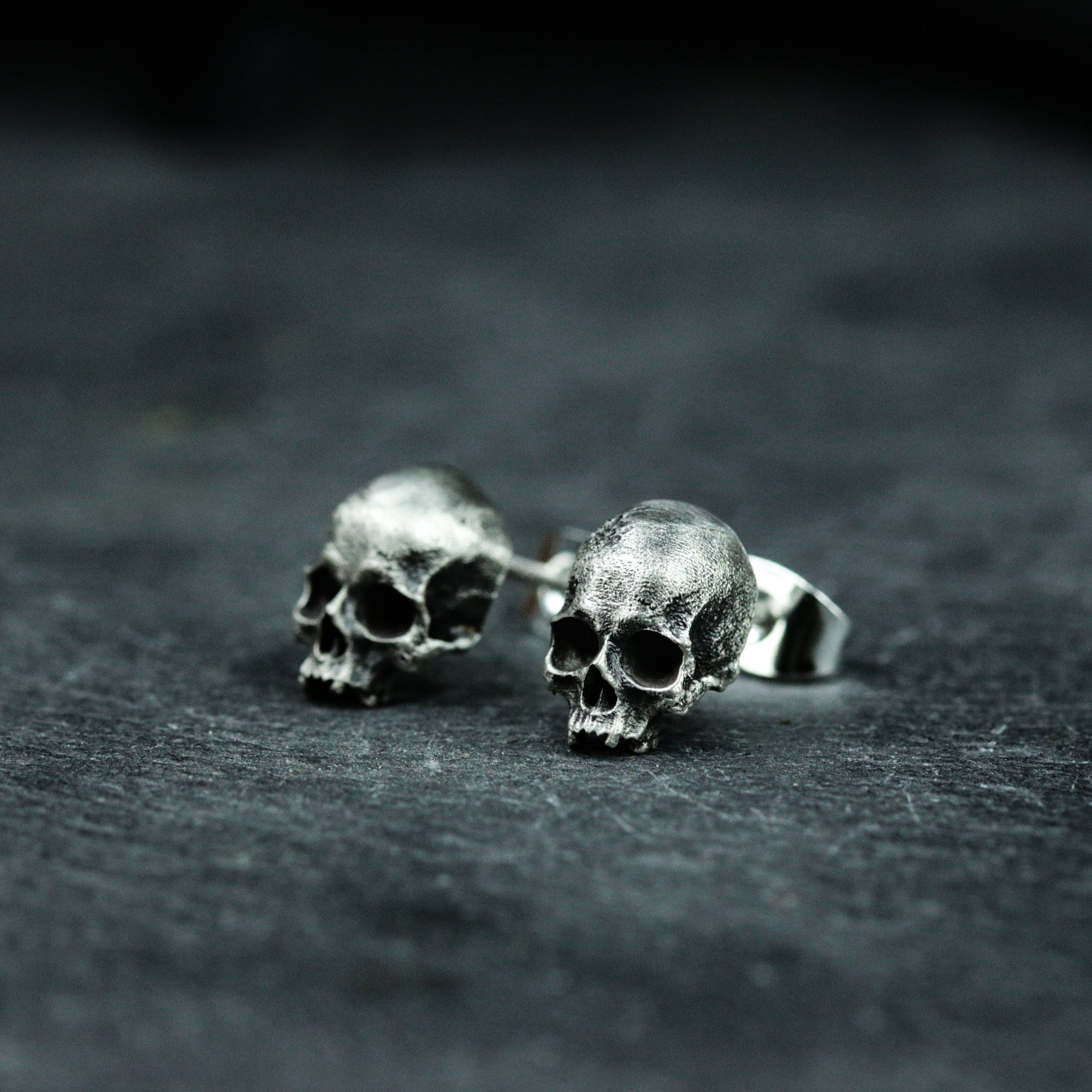 Orecchini A Borchia Teschio In Titanio – Unisex, Nero/argento, Stile Punk
