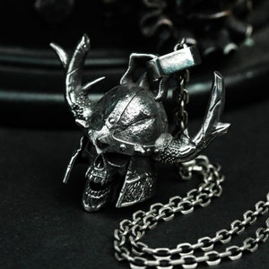 Hell Soldier 925 Silver Pendant Necklace - Samurai Undead Skull Pendant - Skull and Helmet War